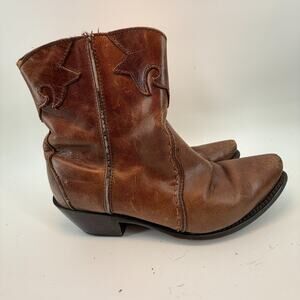 Durango Leather Ankle Booties Cowboy Boot Heeled Brown Womens Sz 8M Boho Western